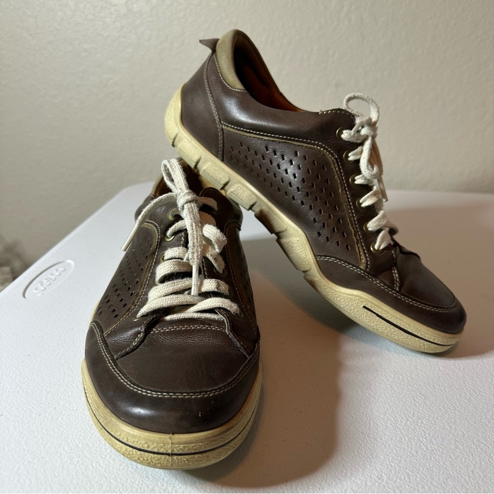 Ecco Brown and Cream Casual Sneakers with Breathable Upper